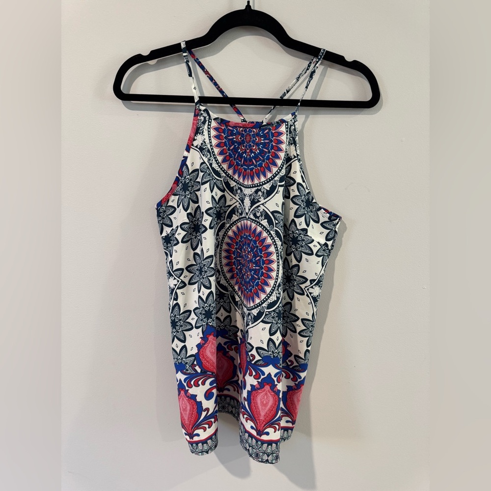 Renee C. Geometric Floral Tank Top - Blue and Red